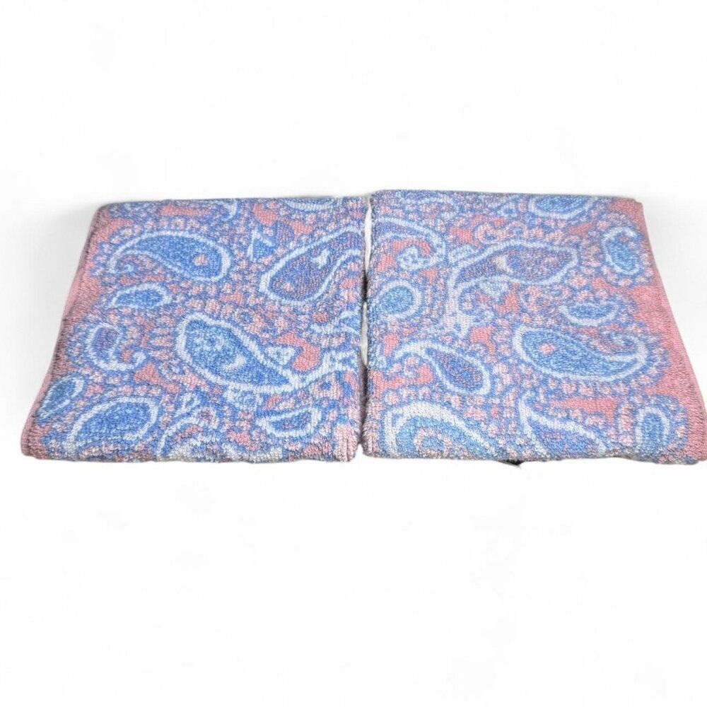 2 Royal Court By Fieldcrest Mills Hand Towels Pink Blue Paisley Boho Shabby Chic